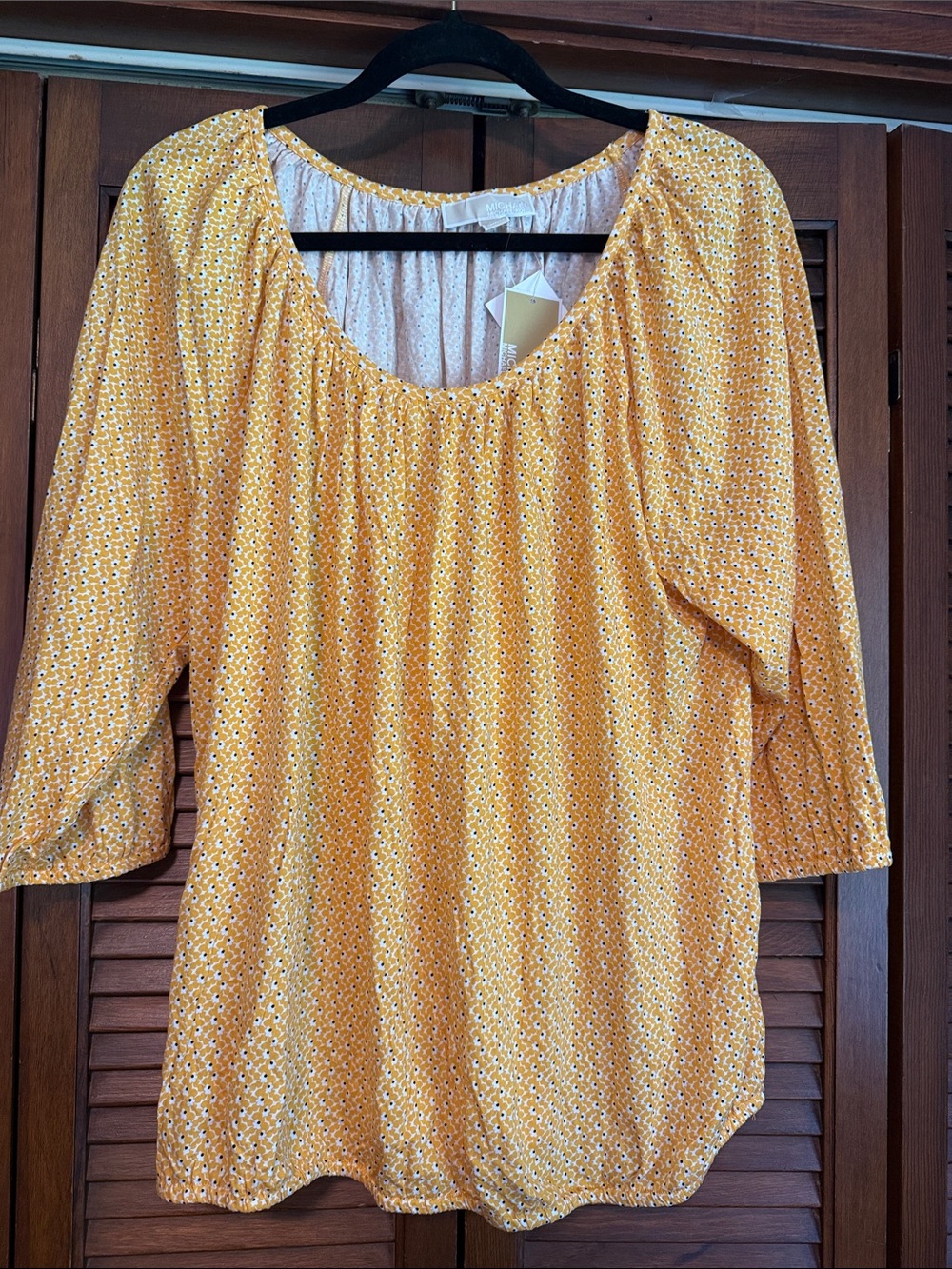 MICHAEL Michael Kors Yellow Patterned Scoop-Neck Blouse